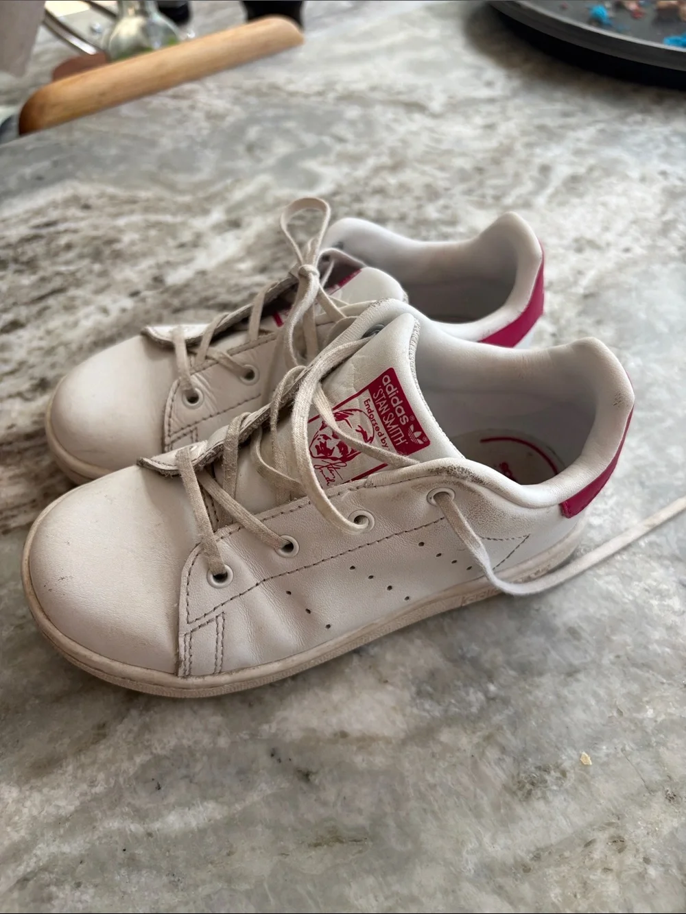 adidas Kids White Sneakers with Pink Heel Accents
